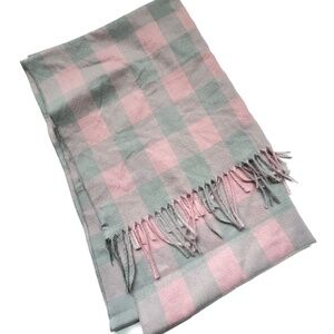 Sky Cashmere Wool Scarf Wrap Fringe Oversized 27" x 72" Pale Pink and Gray Soft